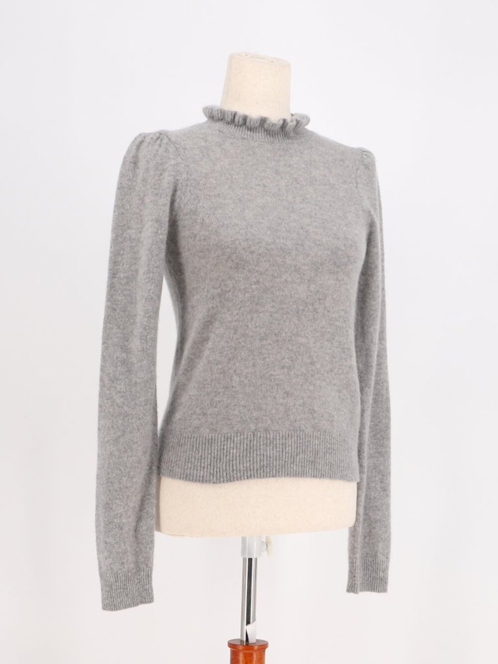 FRAME 100% Cashmere Josefine Ruffleneck Fitted Sweater Gray Heather Size S - Picture 2 of 6